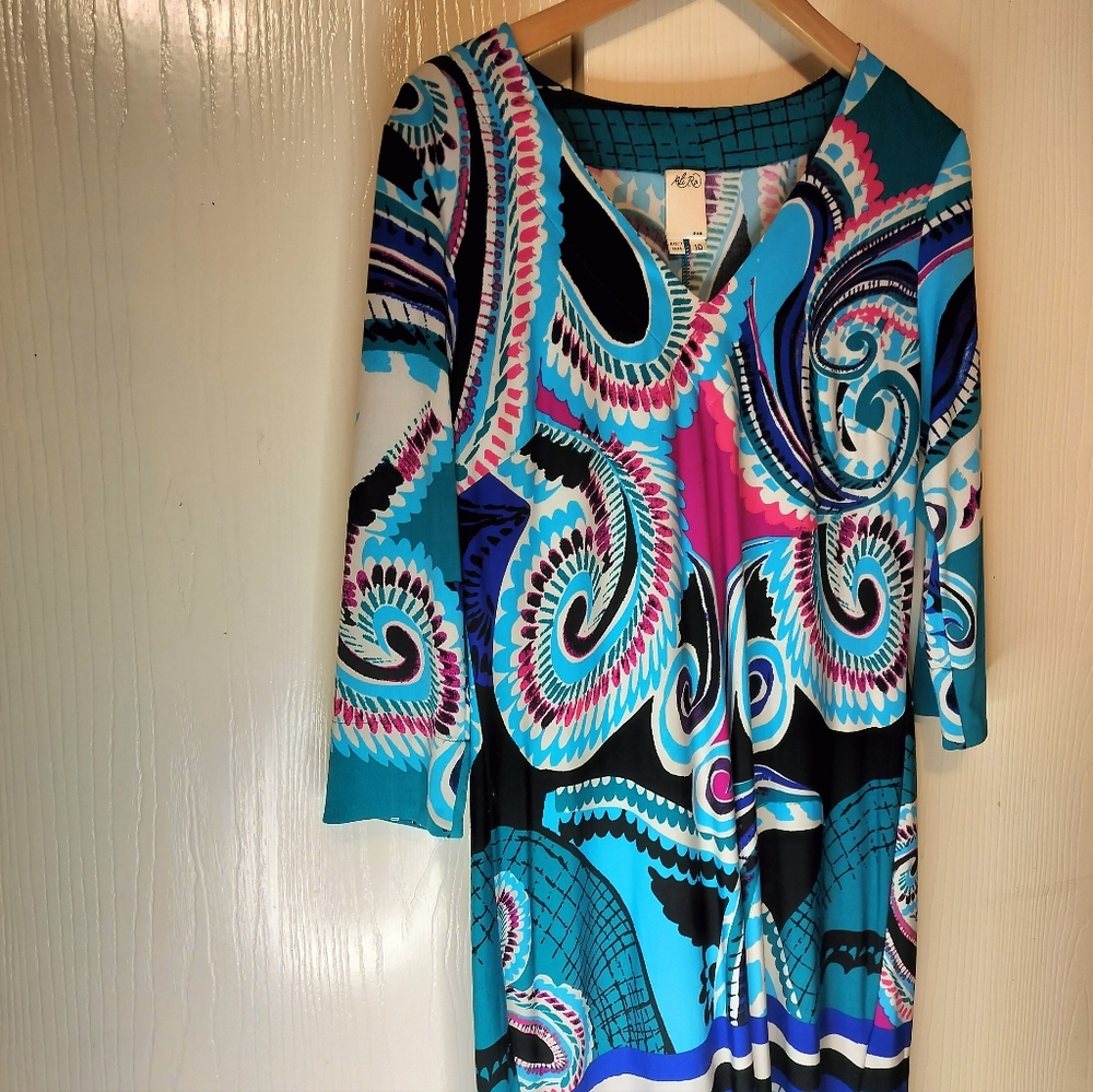 Ali Ra Neiman Marcus Colorful Paisley V-Neck Sheath Dress Wm's 10 MSRP $228. $65